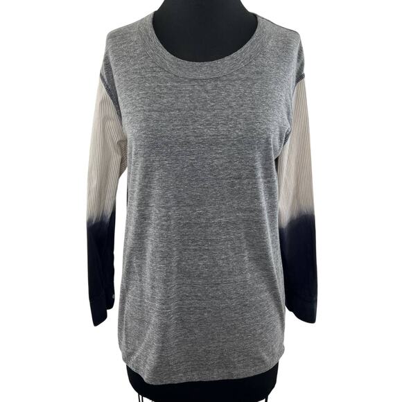 NSF Gray Pullover Ombre Striped 3/4 Sleeve Scoop Neck Top Tee Distressed Small S - Picture 1 of 7
